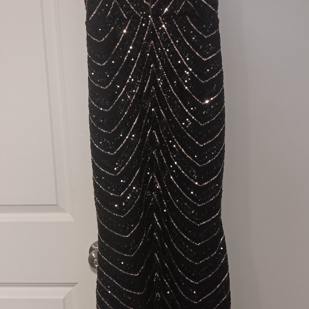 Baltic Born Black and Silver Sequin Prom Dress